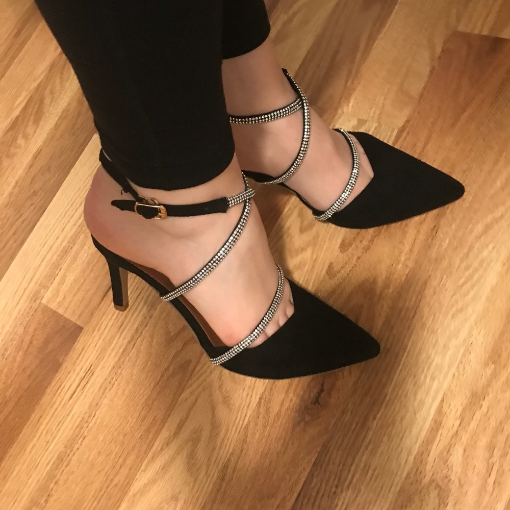 Black high heels with gems